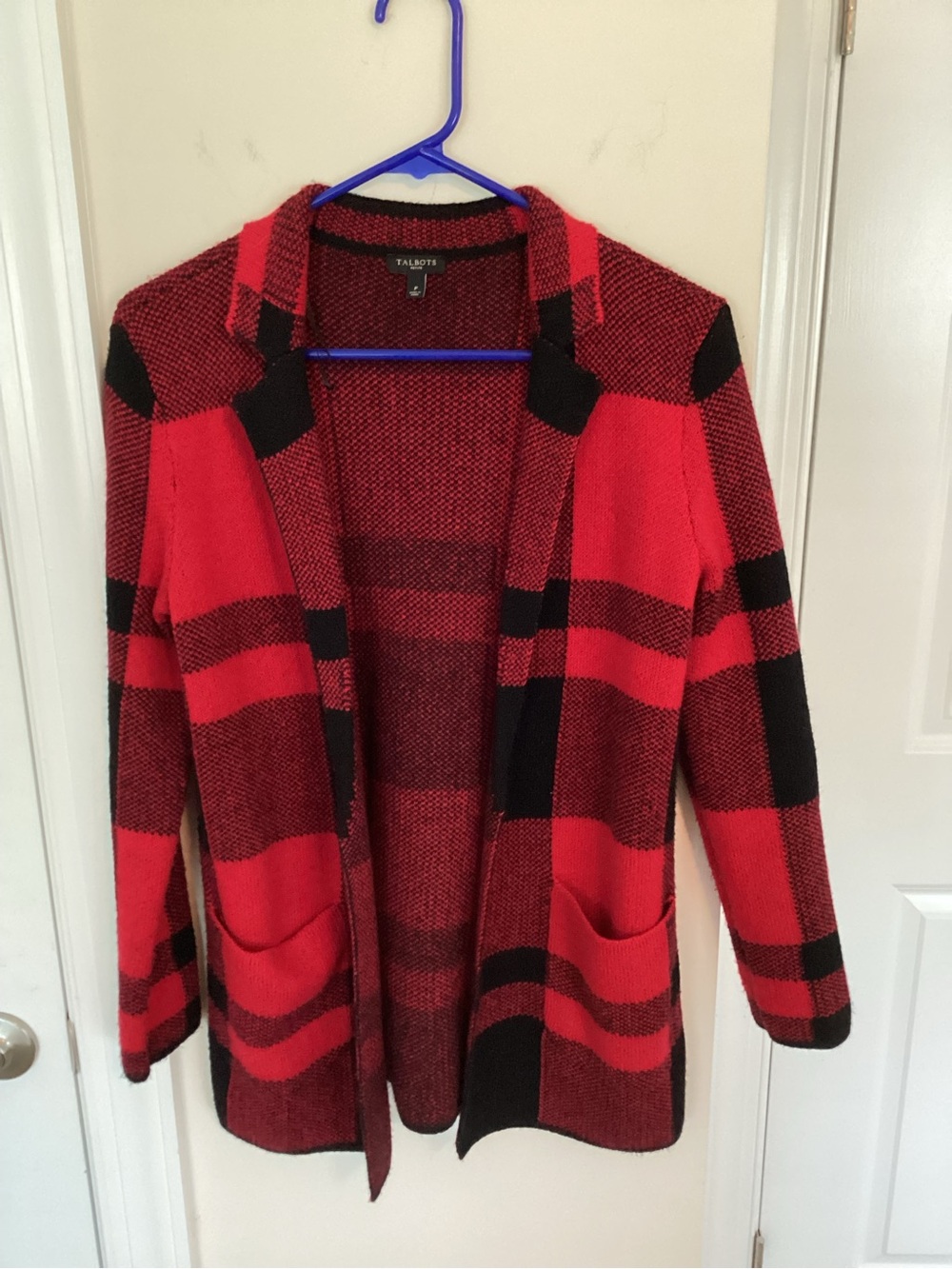 Talbots Plaid Cotton Blend Sweater Jacket, petite small